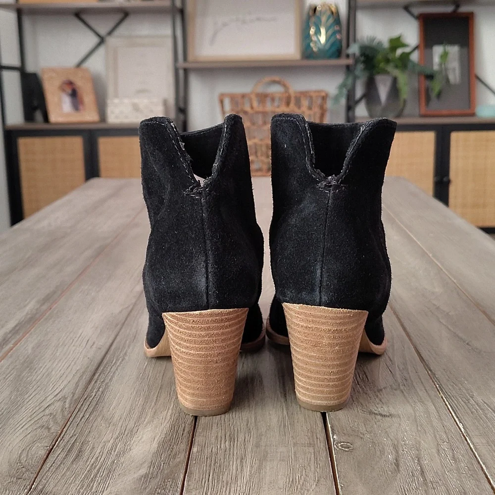 Splendid Black Leather Ankle Booties with Stacked Heel Size 6